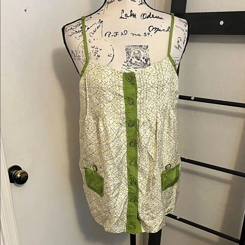 Y2K Juicy Couture Silk Multicolor Button-Up Design Button Pockets Tank Top